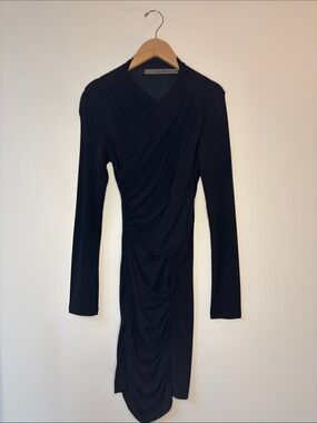 Enza Costa Black Long Sleeve Draped Midi Dress